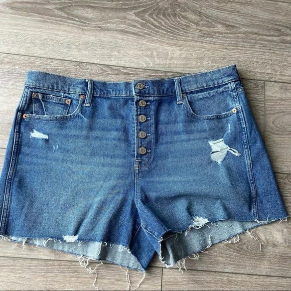 Gap Denim High Rise Distressed Button Fly Cut Off Shorts - Picture 1 of 11